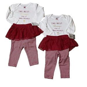 Carters 9M Christmas Bodysuit Leggings Set White Red Gold